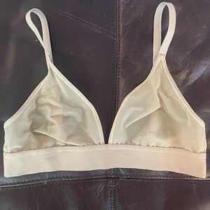 34B Negative Underwear Triangle V Plunge Bralette Bra Nude sheer mesh 34B